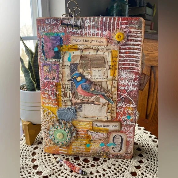 Vibrant Bird-Themed Travel Journal Mixed Media Art Junk Journal - Picture 15 of 17